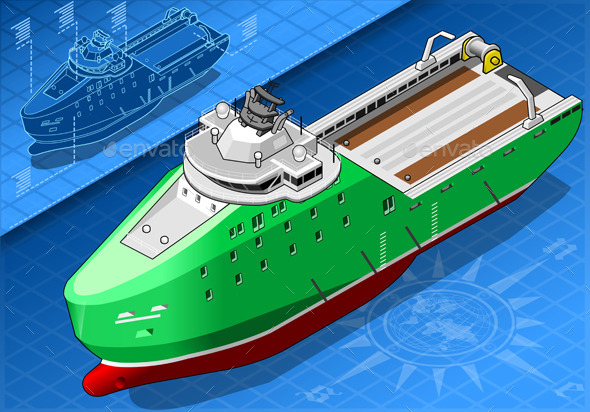Isometric Ship Breaking the Ice in Front View - Objects Vectors