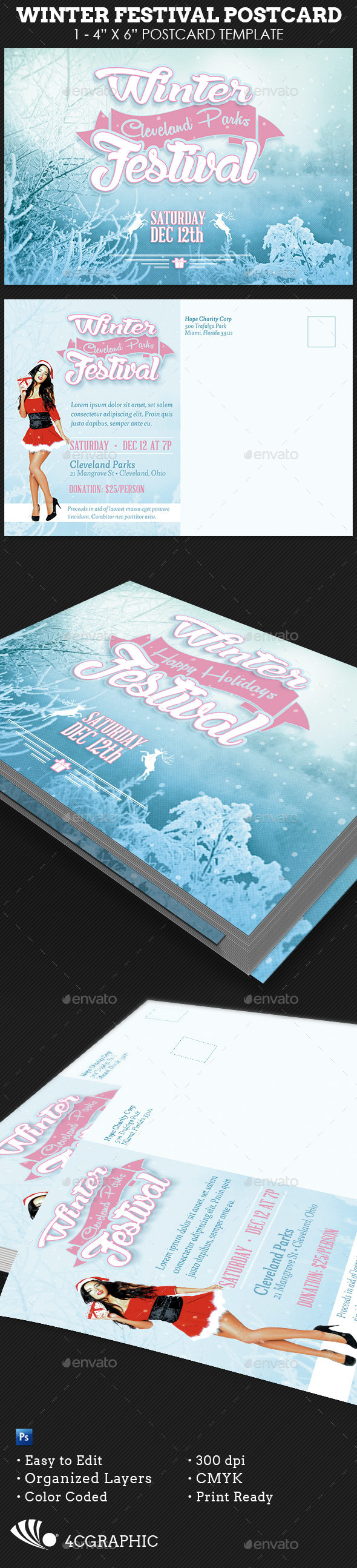 Winter Festival Postcard Template - Holidays Events