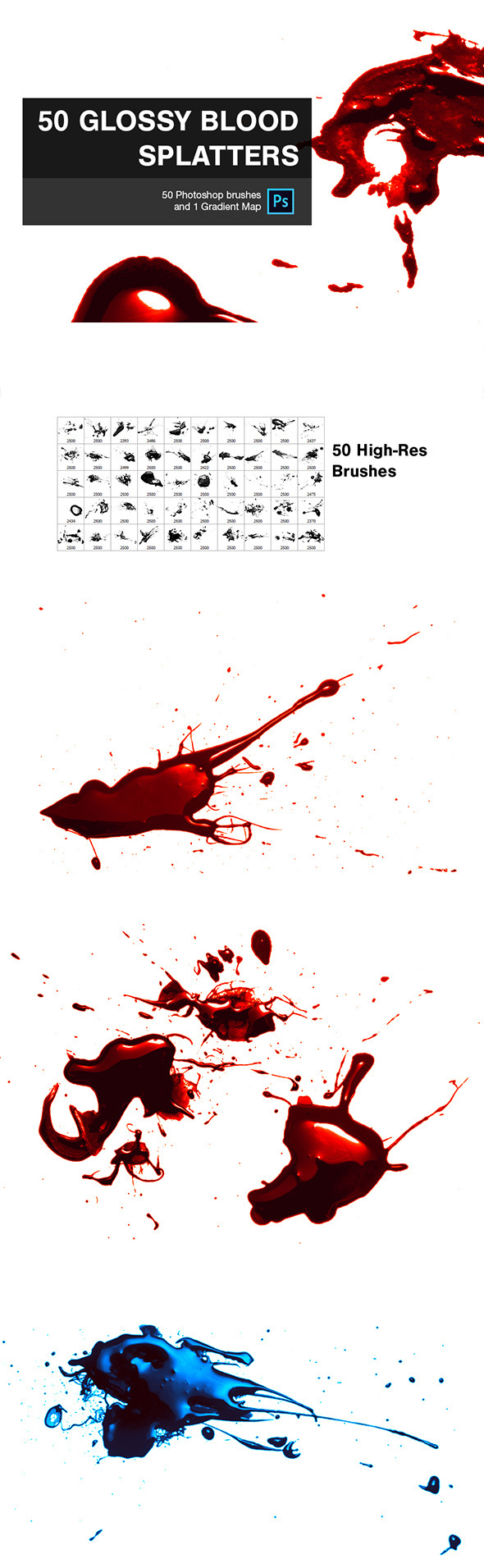 50 Glossy Blood Splatters - Grunge Brushes