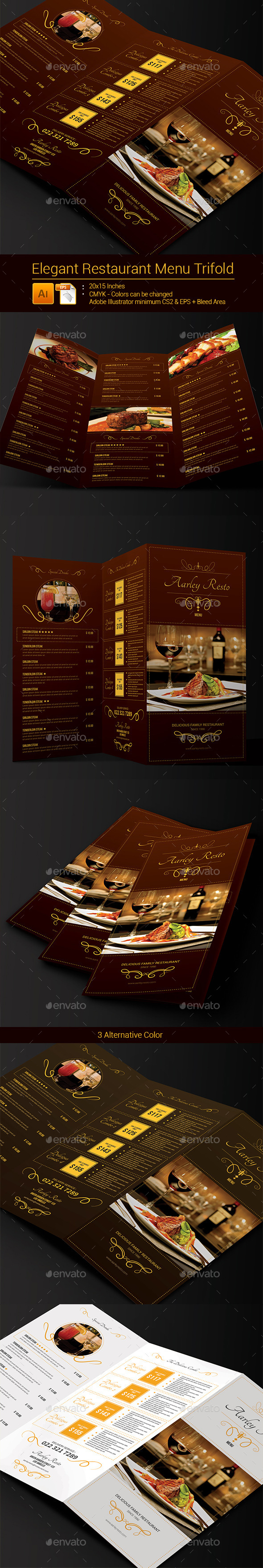 Elegant Restaurant Menu Trifold - Food Menus Print Templates