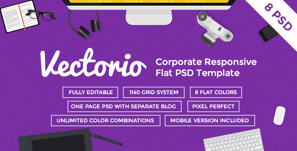 Vectorio - Corporate Responsive Flat PSD Template - Corporate PSD Templates