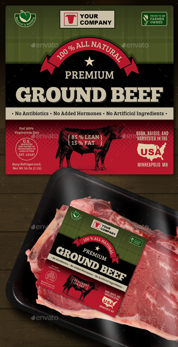 Ground Beef Label - Packaging Print Templates