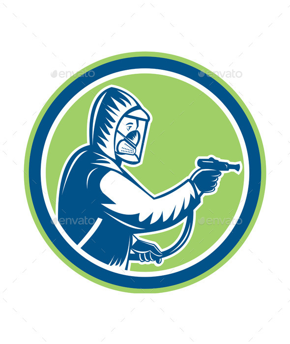 Pest Control Exterminator Spraying Circle Retro - People Characters