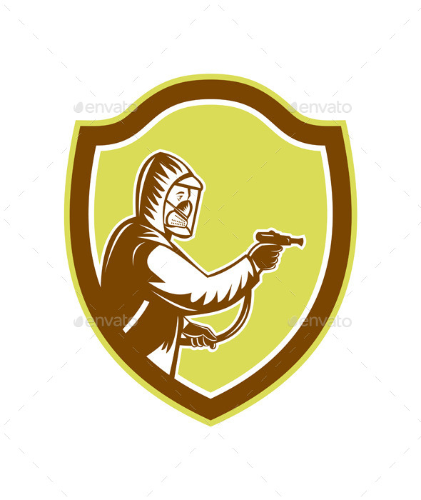 Pest Control Exterminator Spraying Shield Retro - People Characters