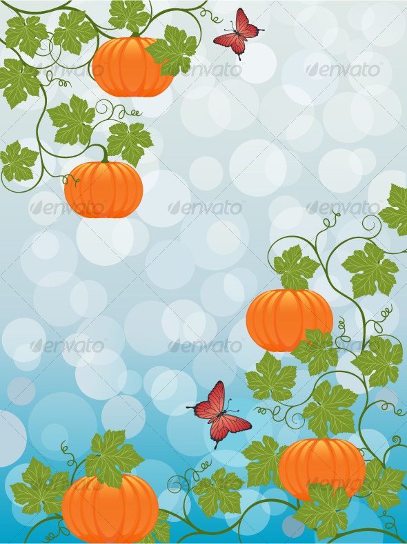Floral background with a pumpkin