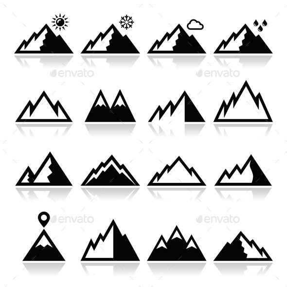 Mountains Vector Icons Set - Landscapes Nature