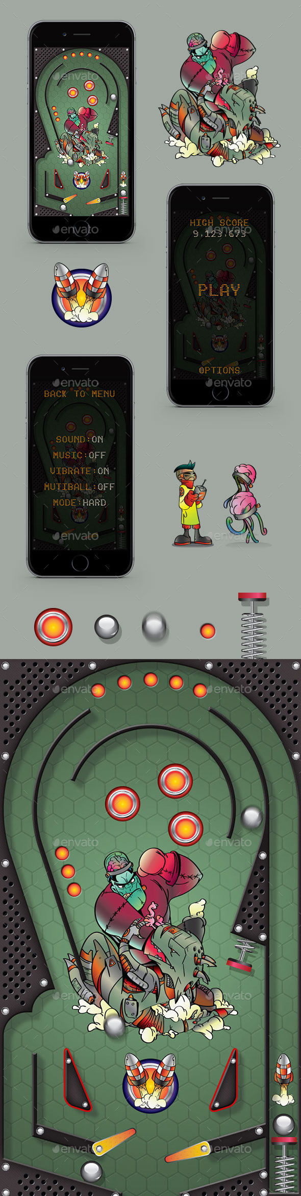 Robots vs. Aliens Pinball Game Asset Pack - Game Kits Game Assets