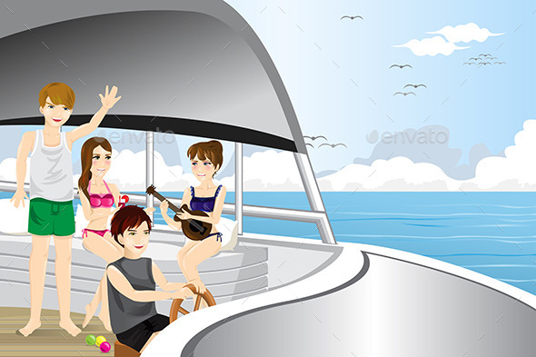 Young People Riding a Motor Boat - Travel Conceptual