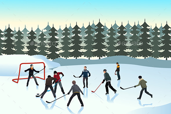Men Playing Ice Hockey Outdoor - Sports/Activity Conceptual