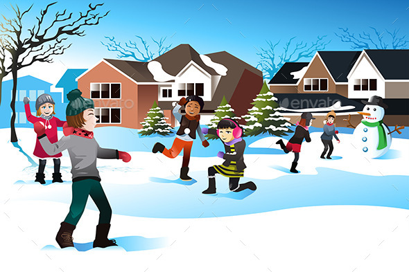 Kids Playing Snowball Fight - Seasons/Holidays Conceptual