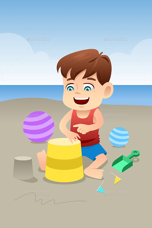 Boy Playing on the Beach - People Characters
