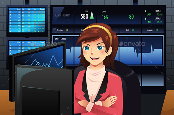 Stock Trader in Front of Multiple Monitors - Business Conceptual