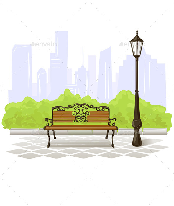 Bench and Streetlight - Buildings Objects
