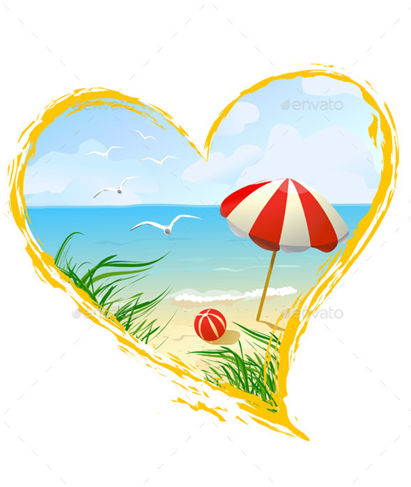 Icon in the Shape of a Heart with Beach - Seasons Nature