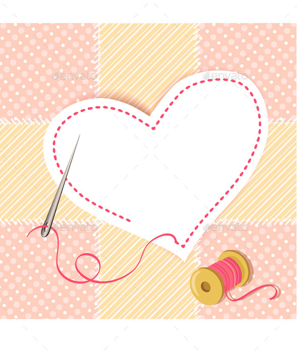Patchwork Heart with a Needle Thread - Objects Vectors
