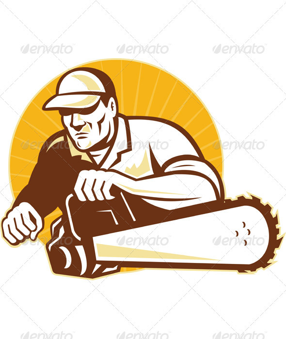 Tree Trimmer Arborist Holding A Chainsaw