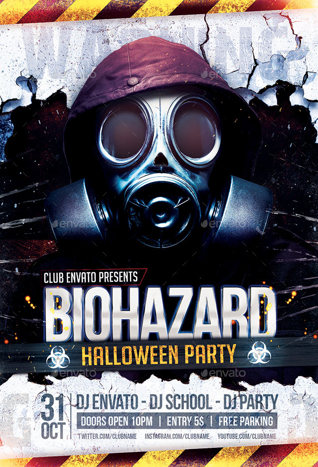 horror biohazard halloween party flyers by zular graphicriver gas mask psd flyer