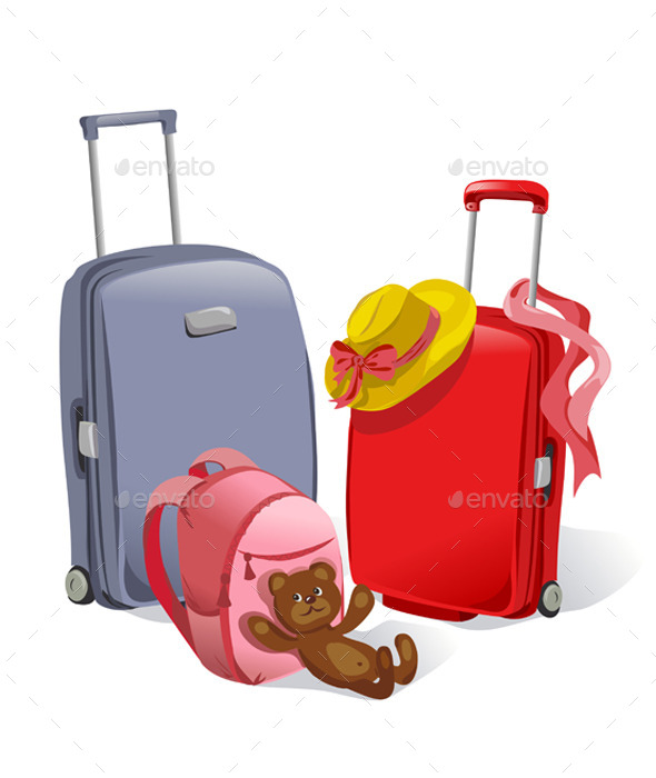 Two Suitcases and Childrens Backpack - Travel Conceptual