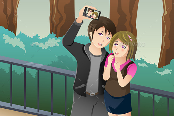 Couple Taking a Selfie Picture of Themselves - People Characters