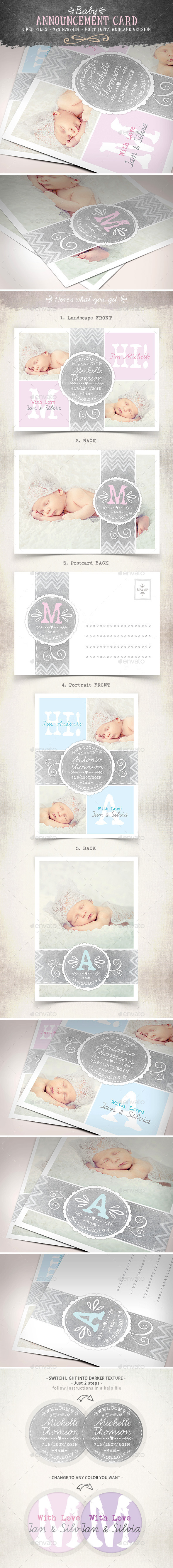 Swirls Baby Announcement Card - Vol.3 - Family Cards & Invites