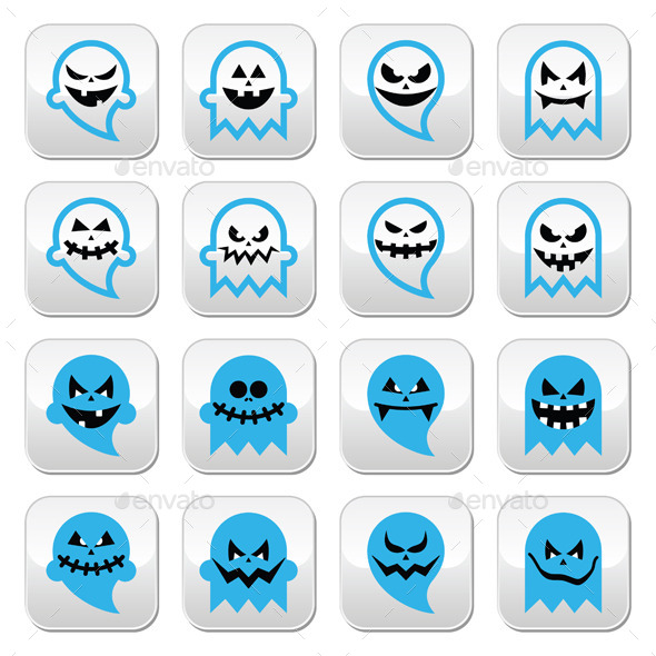 Halloween Scary Ghost, Spirit Vector Buttons Set - Halloween Seasons/Holidays