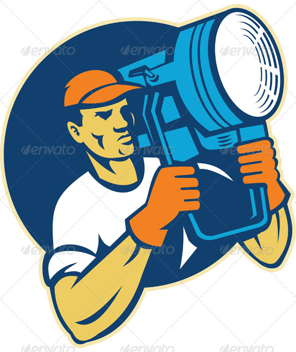 Film Lighting Crew Holding A Spotlight - Industries Business
