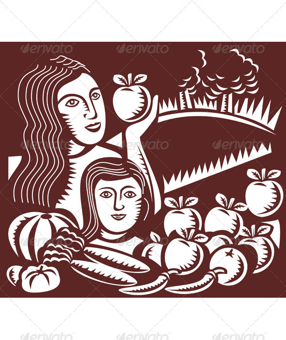 Mother And Child Holding Apple With Harvest - Industries Business