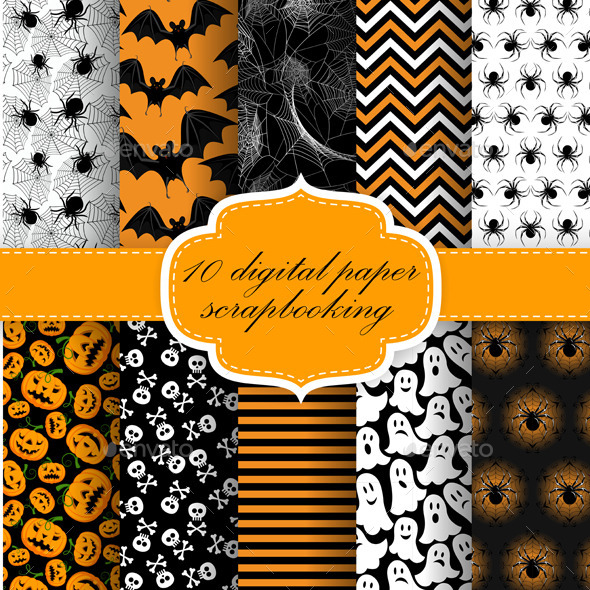 Halloween Digital Paper - Patterns Decorative