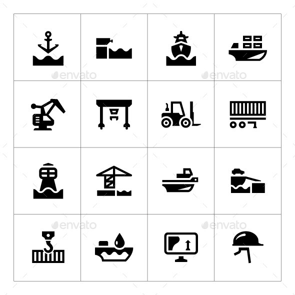 Set Icons of Seaport - Man-made objects Objects