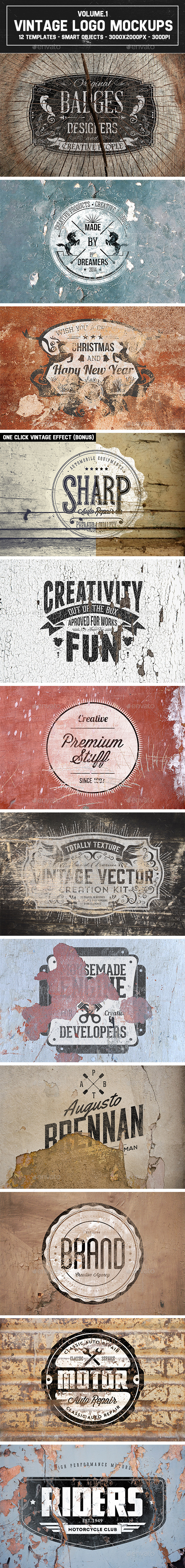 12 Vintage Logo Mockups Vol.1 - Product Mock-Ups Graphics