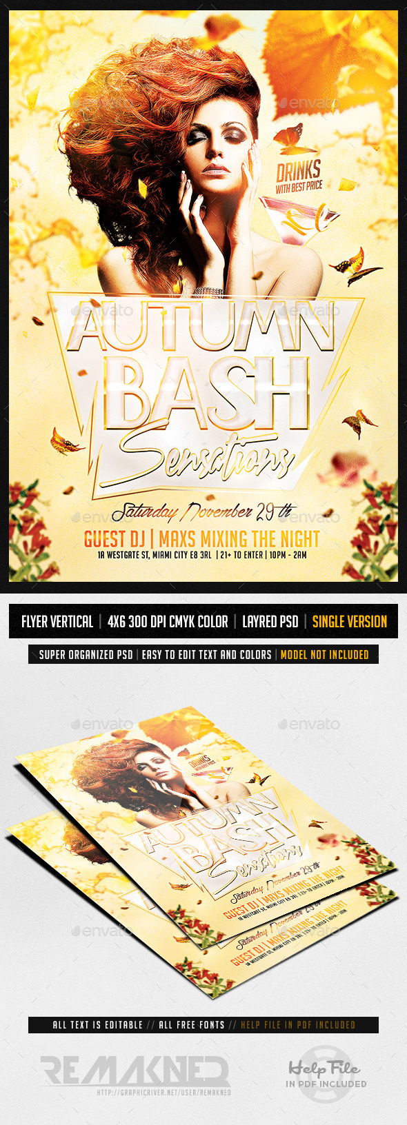 Autumn Bash Sensations | Flyer Template PSD - Clubs & Parties Events