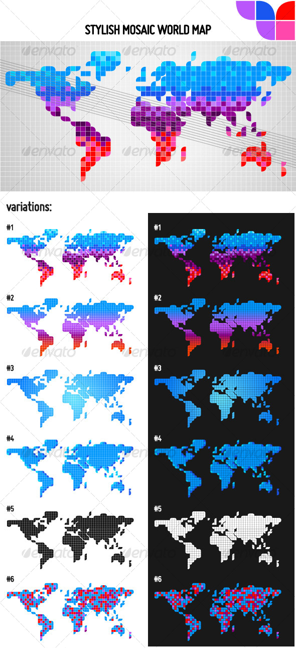 Stylish Mosaic World Map - Objects Vectors