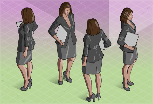 Isometric Woman Secretary Standing - People Characters