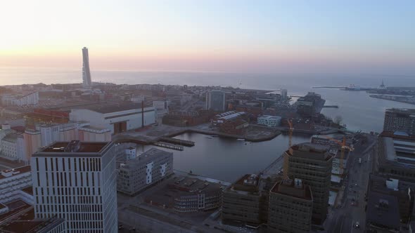 Aerial View of Malmö City at Sunset