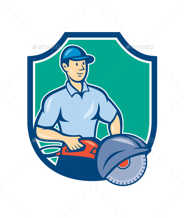 Construction Worker Concrete Saw Consaw Cartoon - People Characters