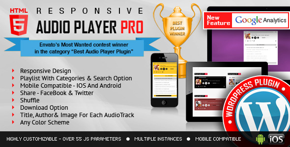 Responsive HTML5 Audio Player PRO WordPress Plugin - CodeCanyon Item for Sale