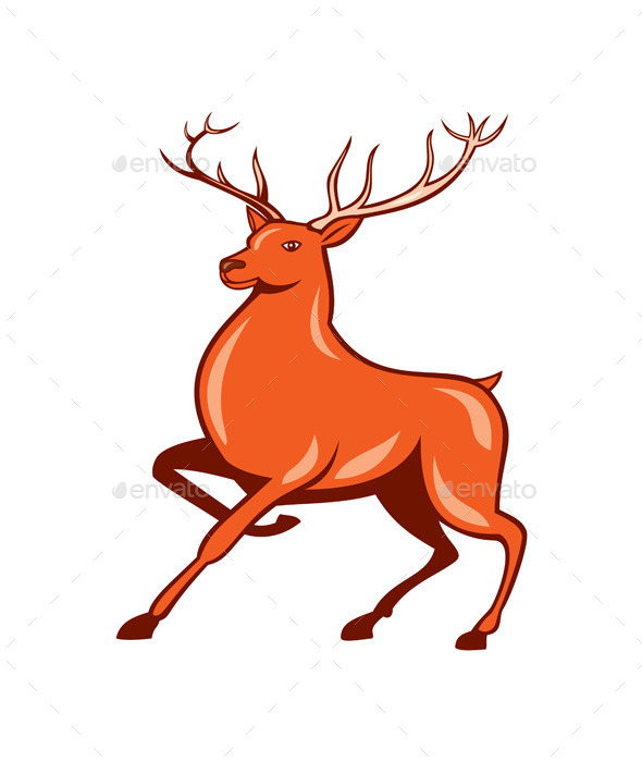 Red Stag Deer Side Marching Cartoon - Animals Characters