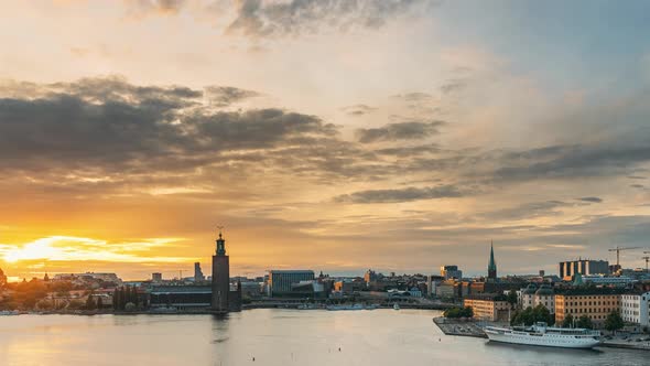 Stockholm, Sweden. Skyline Cityscape Famous View Of Old Town Gamla Stan In Summer Evening. Famous alt