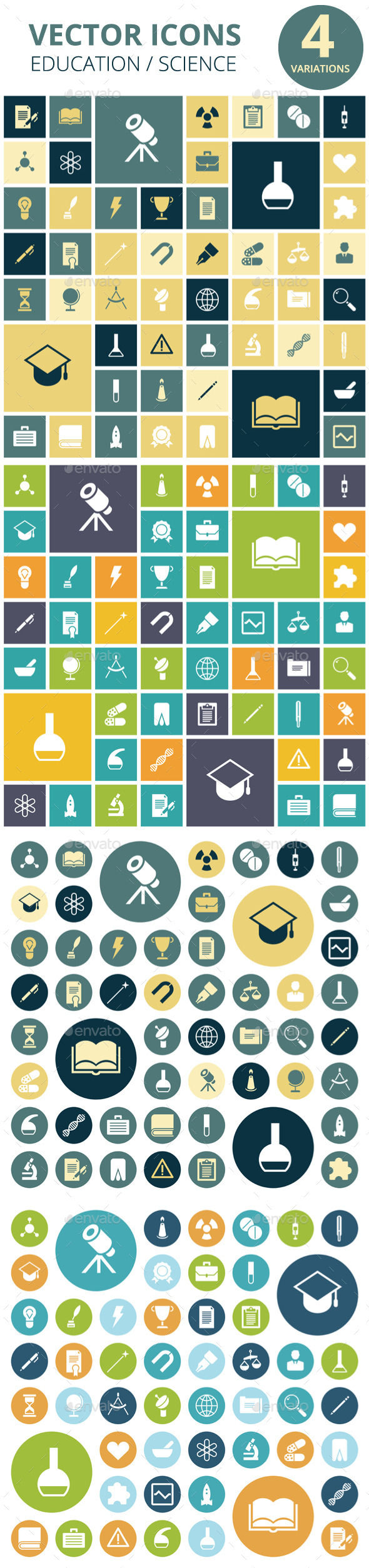 Flat Design Icons for Education and Medical - Icons