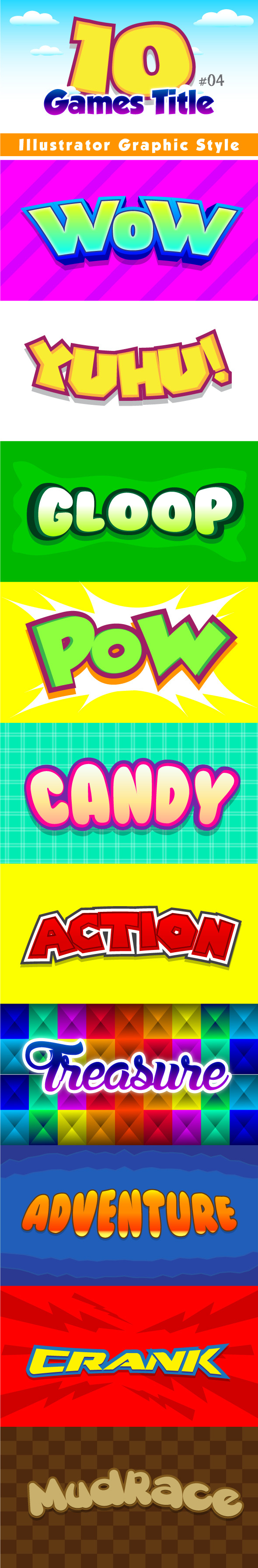 10 Games Title Graphic Style #04 - Styles Illustrator