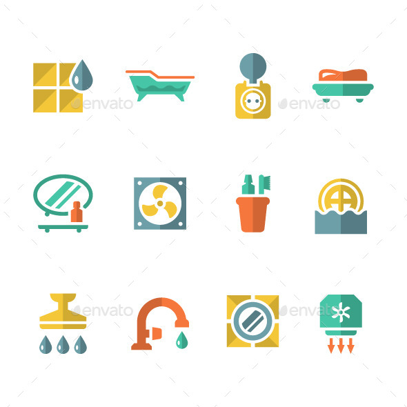 Set Flat Icons of Bathroom - Man-made objects Objects