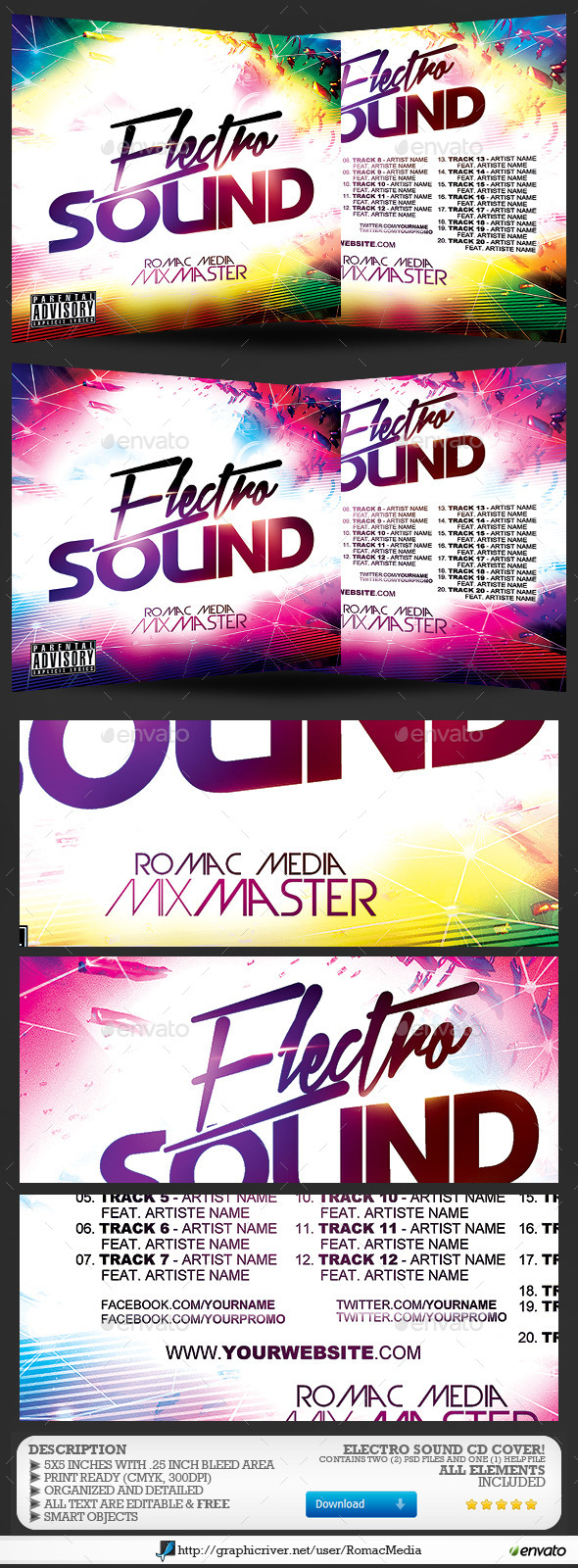 Electro Sound CD Cover - CD & DVD Artwork Print Templates