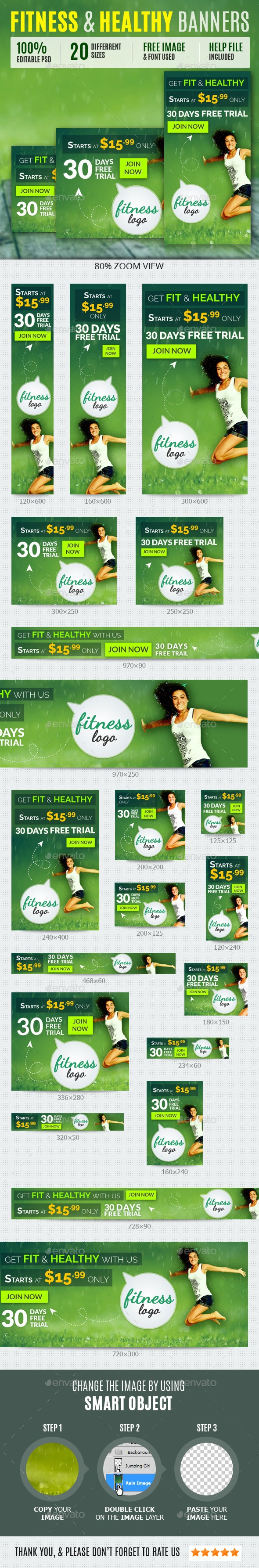 Fitness & Health Banners - Banners & Ads Web Elements