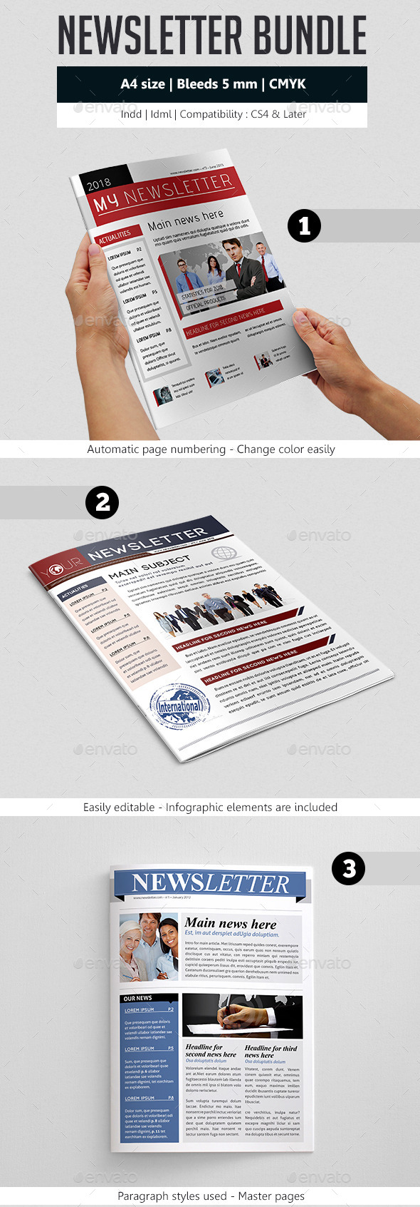 Indesign Newsletter Template Design Bundle - Newsletters Print Templates