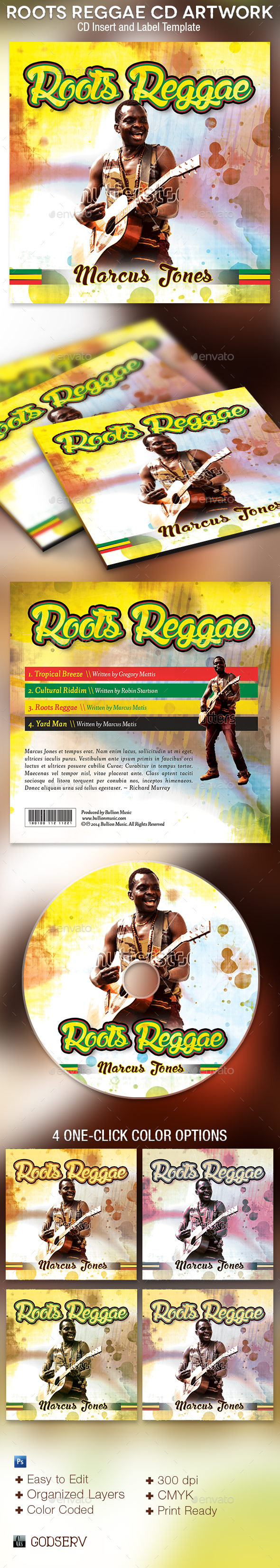 Roots Reggae CD Artwork Photoshop Template - CD & DVD Artwork Print Templates
