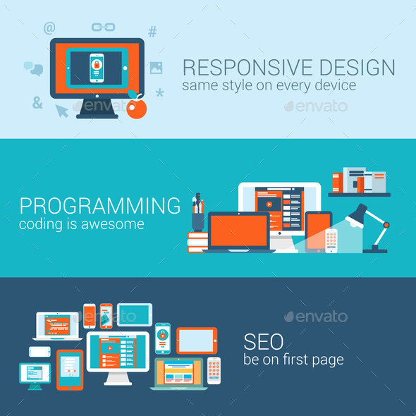 Web Design Programming SEO Concept Flat Template - Web Technology