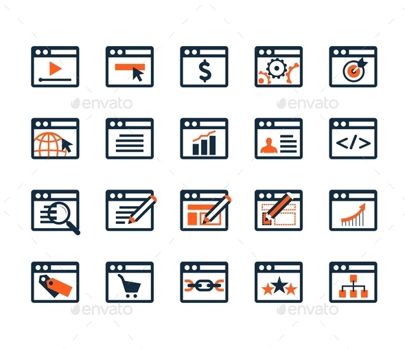 Icon Set. Web Development and SEO. Flat Design - Business Icons