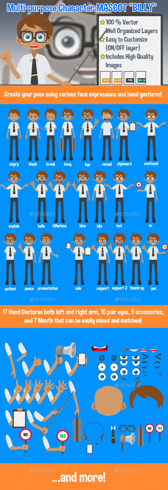 Multipurpose Cartoon Character Mascot Billy - Characters Vectors