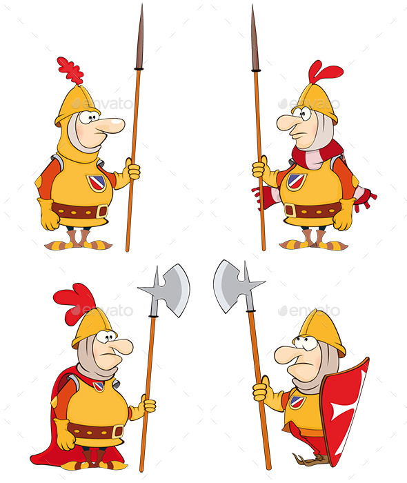 Set of Cartoon Knights - People Characters