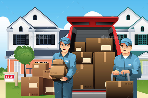 Movers Carrying Boxes - People Characters